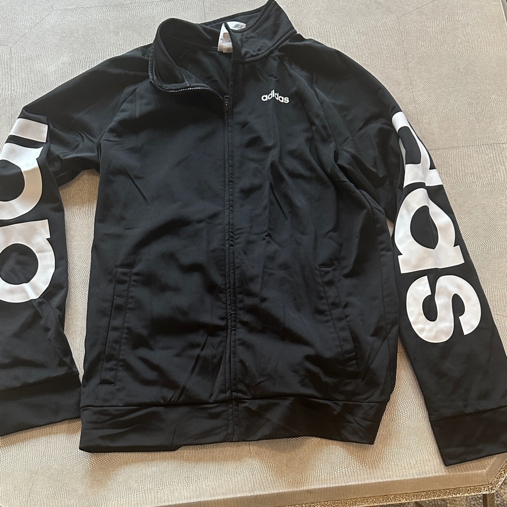Adidas Black trackJacket with White Sleeve Logos